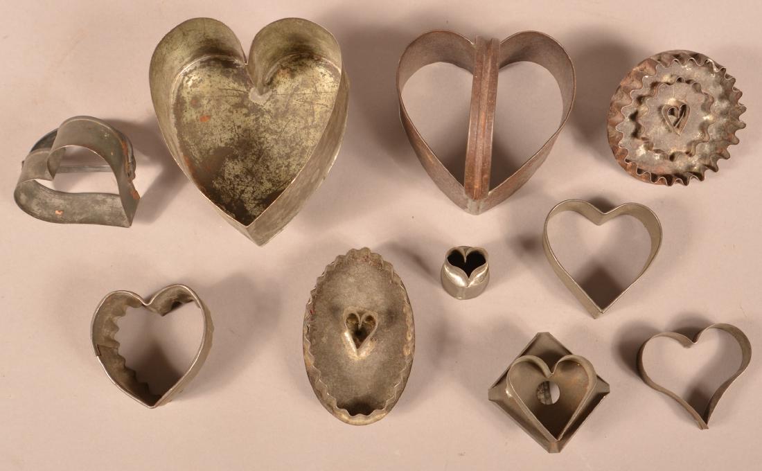 Ten Various Antique Heart Form Tin Cookie Cutters. (1 of 2)