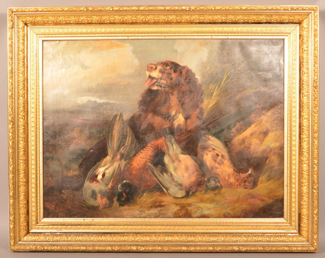 Large 19th Century Oil on Canvas Spaniel with Game (1 of 6)
