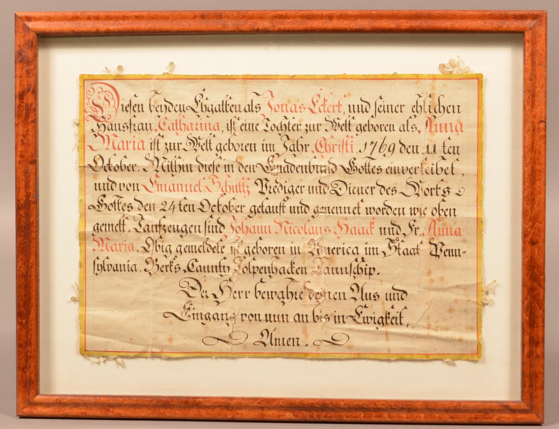Berks County Birth Record and Religious Text Dated 1769 (1 of 2)
