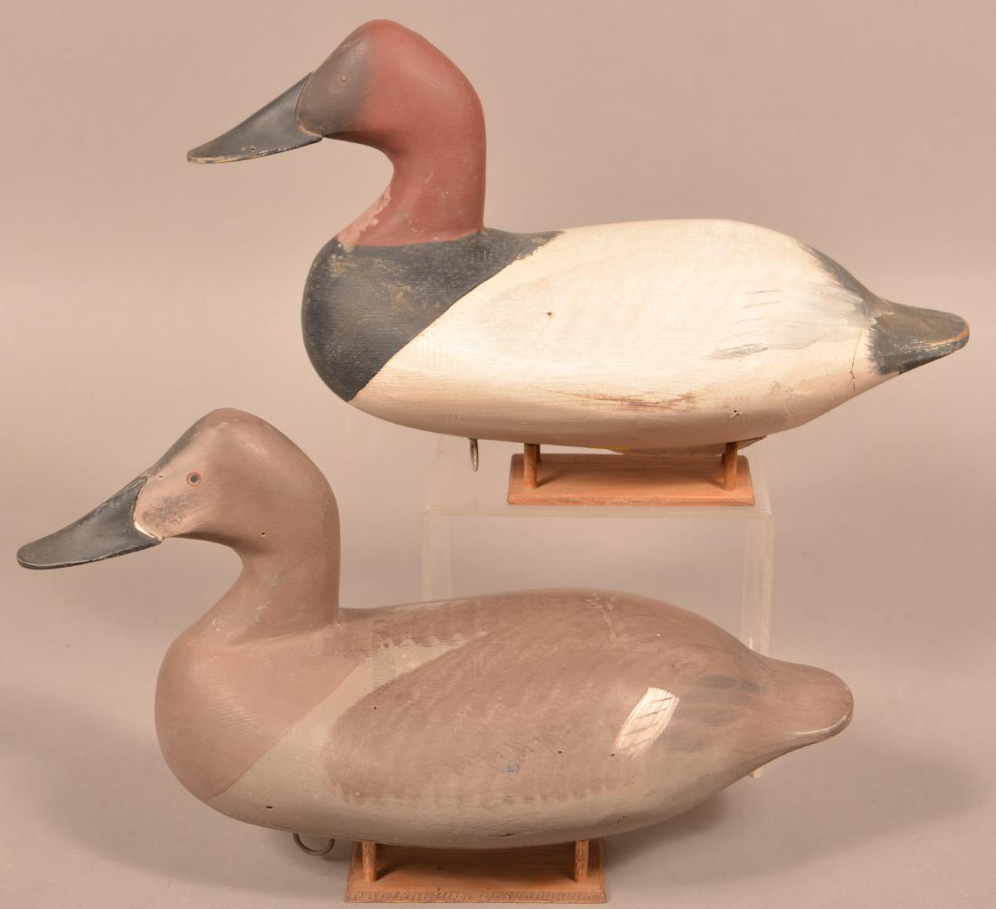 Pair of Jim Pierce Canvas Back Drake and Hen Decoys. (1 of 3)