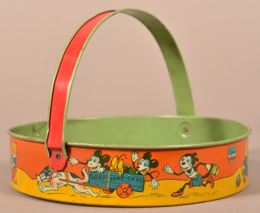 J. Chein & Co. "Soap Sand Cart" Tin Lithograph Sifter.: J. Chein & Co. "Soap Sand Cart" Tin Lithograph Sifter. 8" diam. Condition: Very good with minor use wear.