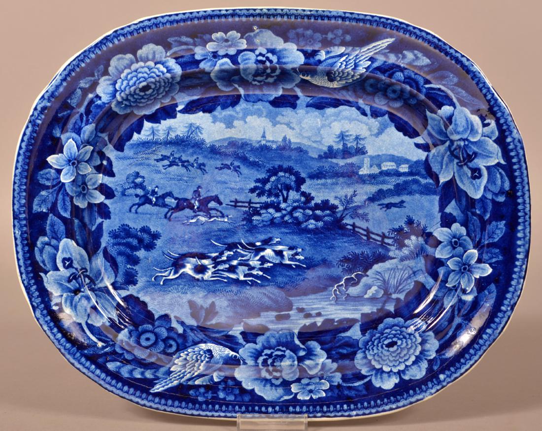Staffordshire Blue Transfer Hunt Scene Platter. (1 of 3)