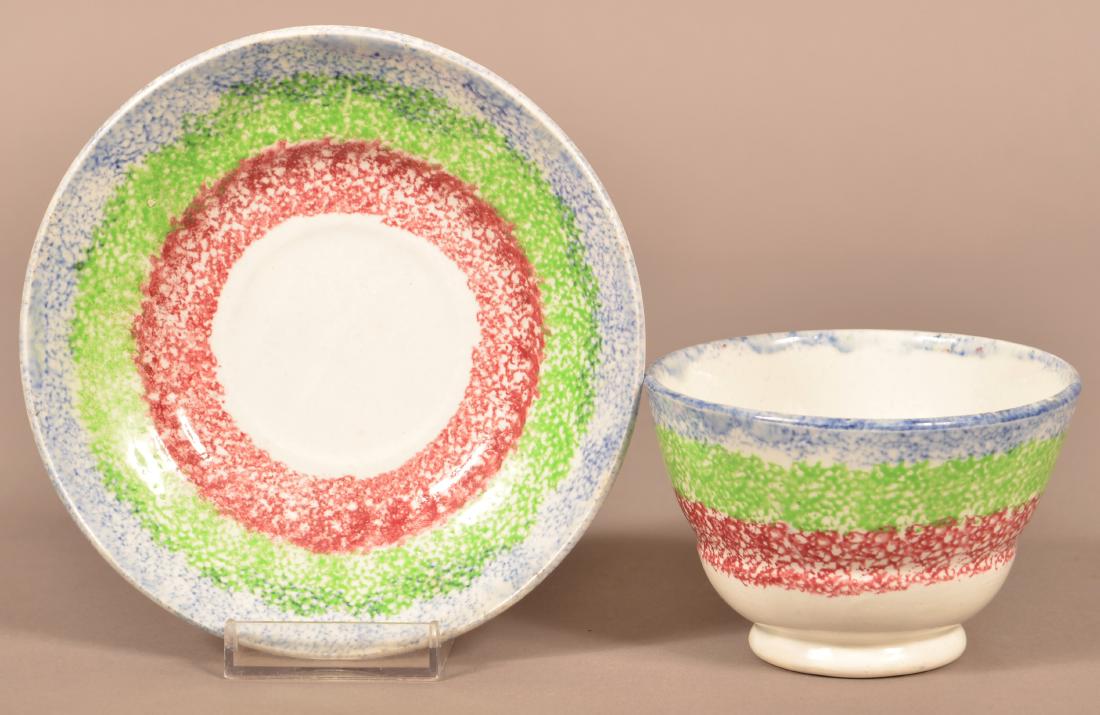Three Color Rainbow Spatter China Cup and Saucer. (1 of 4)