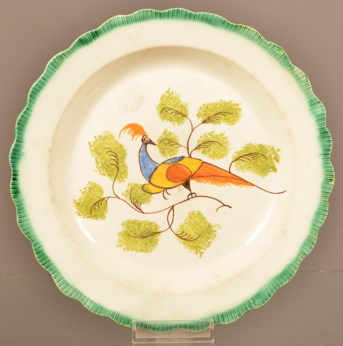 Leeds Green Feather Peafowl Decorated Plate. (1 of 2)