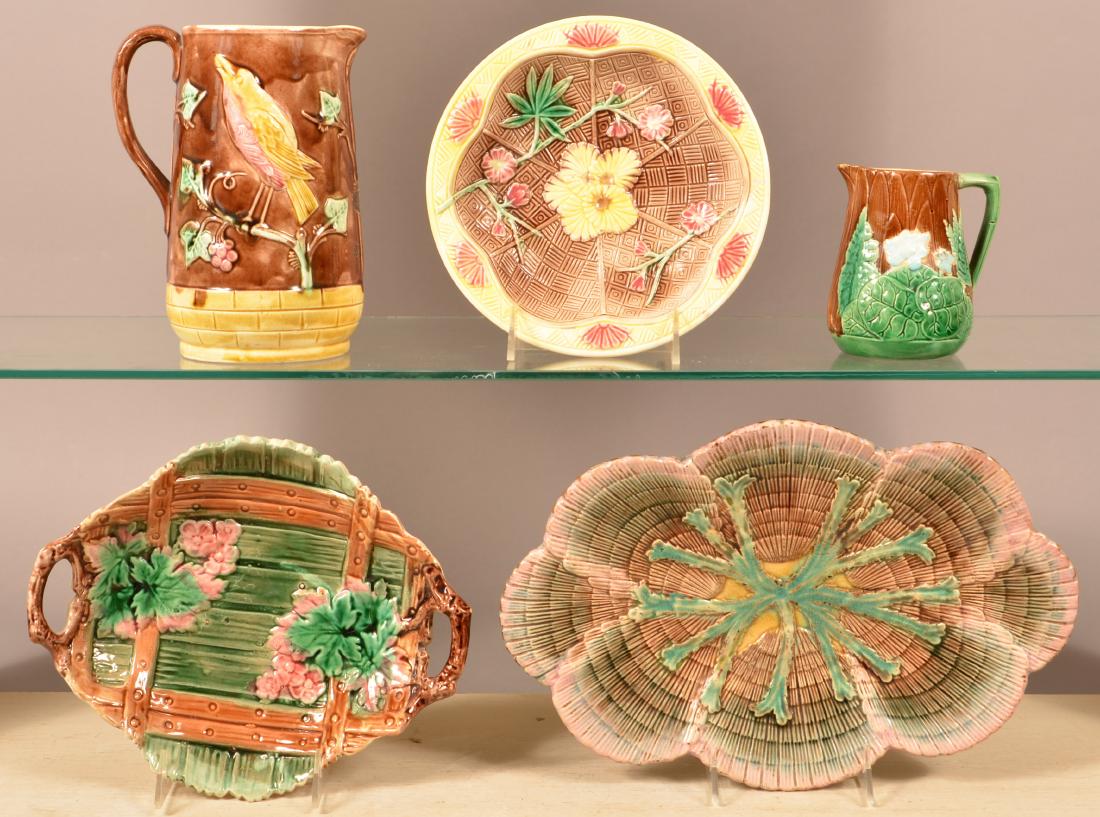 Five Pieces of Antique Majolica Pottery. (1 of 3)