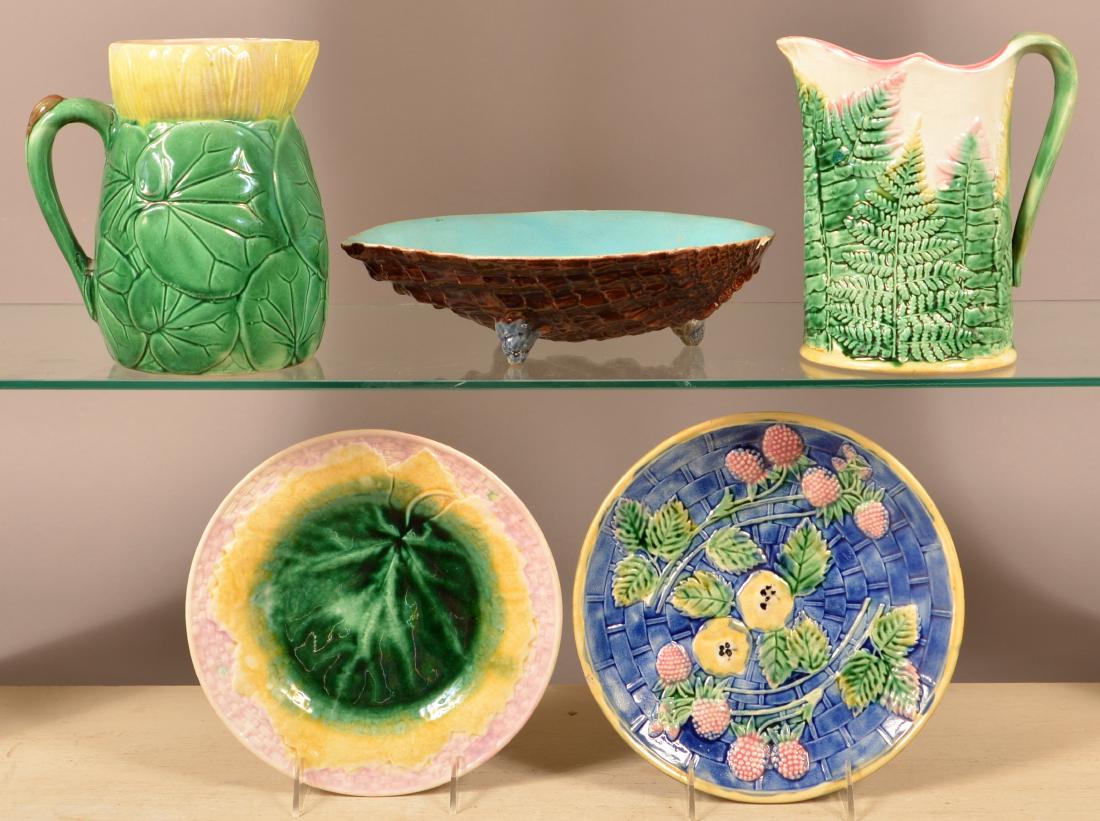 Five Pieces of Majolica Pottery. (1 of 3)