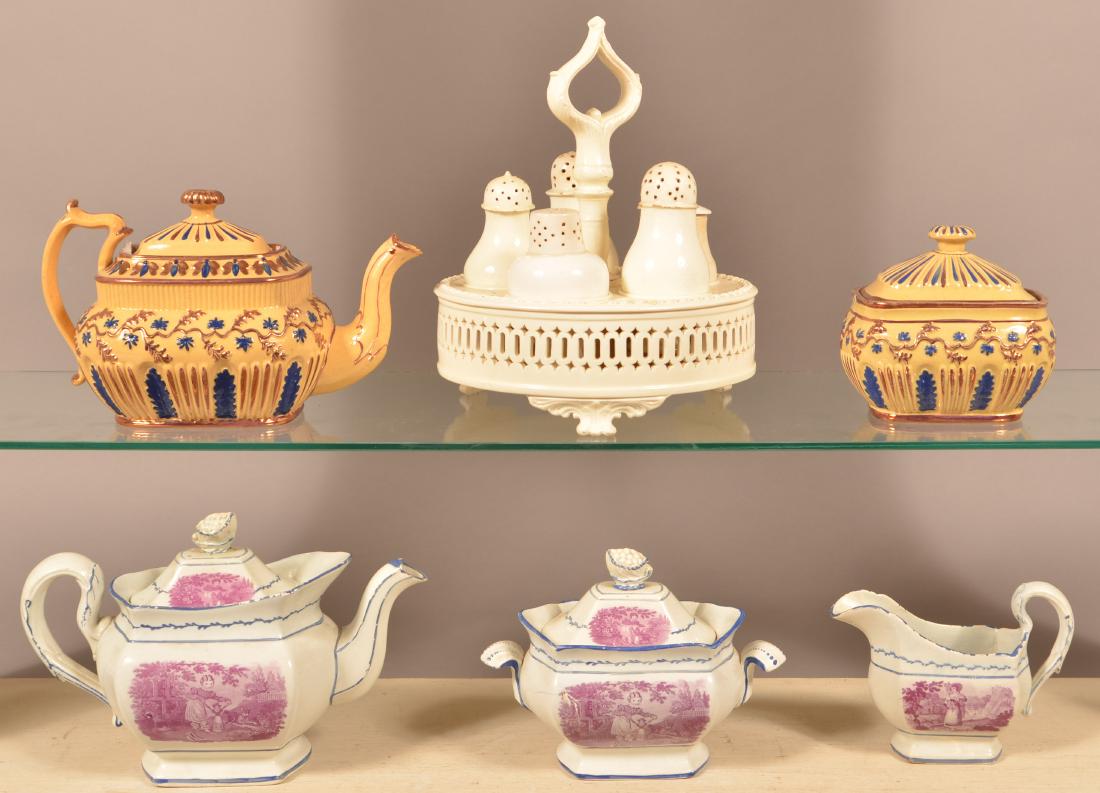 Lot of English Luster Decorated and Creamware China. (1 of 3)