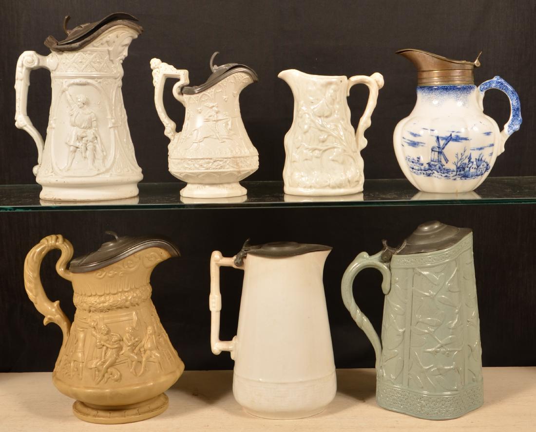 Seven Various Pottery Syrup Jugs. (1 of 2)