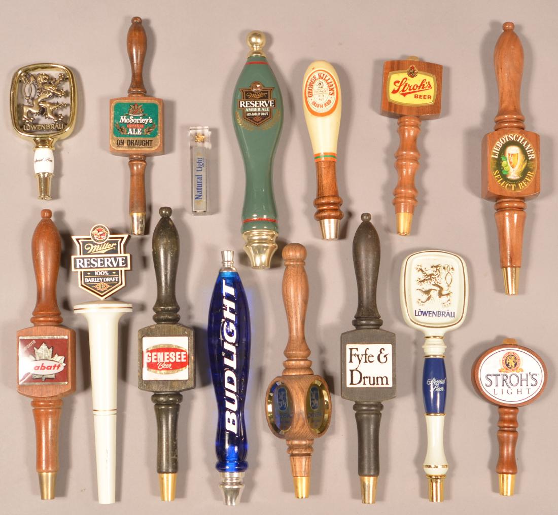 Fifteen Various Advertising Beer Taps.: Fifteen Various Advertising Beer Taps. Condition: Good with minor wear.