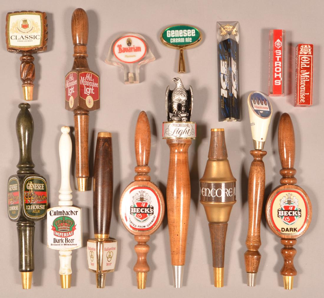 Fifteen Various Advertising Beer Taps.: Fifteen Various Advertising Beer Taps. Condition: Good with minor wear.