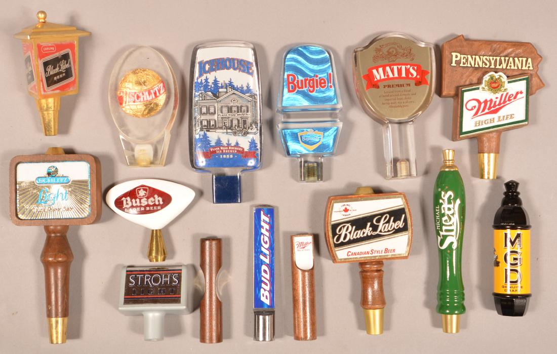 Fifteen Various Advertising Beer Taps.: Fifteen Various Advertising Beer Taps. Condition: Good with minor wear.