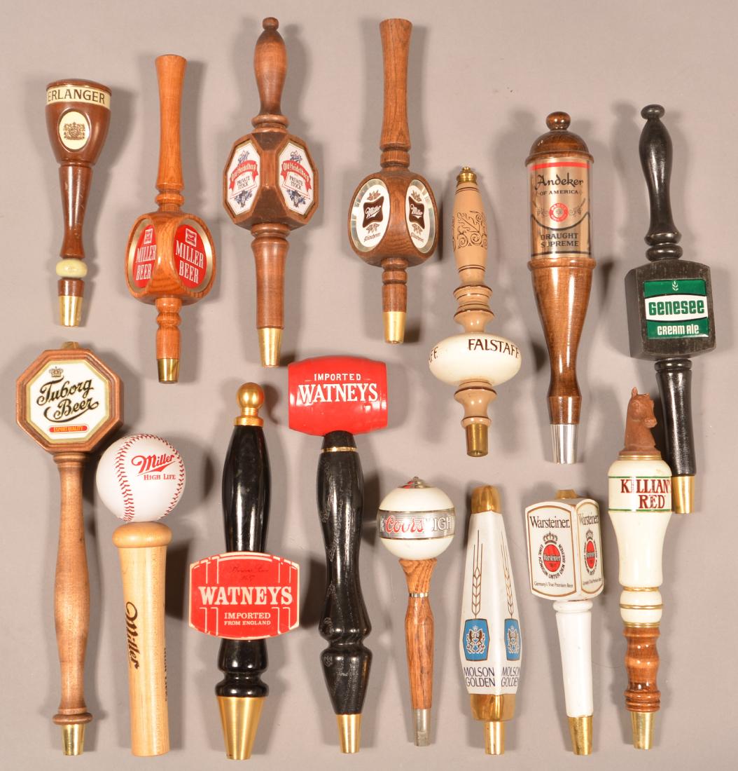 Fifteen Various Advertising Beer Taps.: Fifteen Various Advertising Beer Taps. Condition: Good with minor wear.