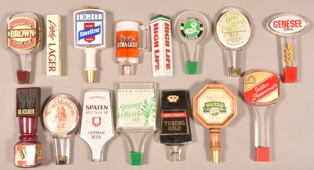 Fifteen Various Advertising Beer Taps.: Fifteen Various Advertising Beer Taps. Condition: Good with minor wear.