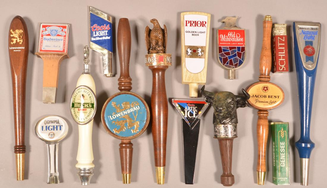 Fifteen Various Advertising Beer Taps.: Fifteen Various Advertising Beer Taps. Condition: Good with minor wear.