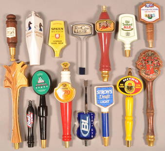 Fifteen Various Advertising Beer Taps.: Fifteen Various Advertising Beer Taps. Condition: Good with minor wear.