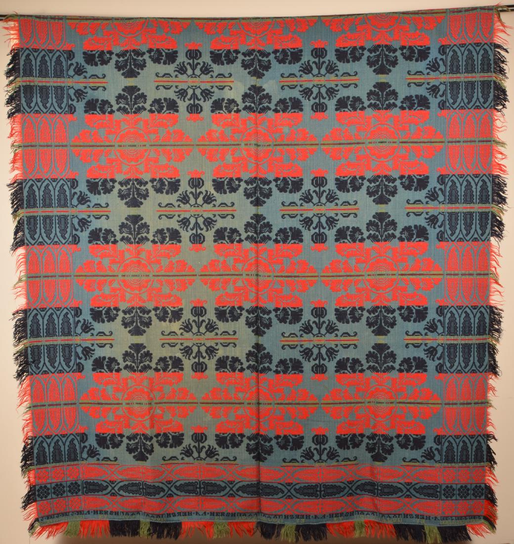 Lancaster Co.PA Two Part Jacquard Coverlet Dated 1852. (1 of 5)