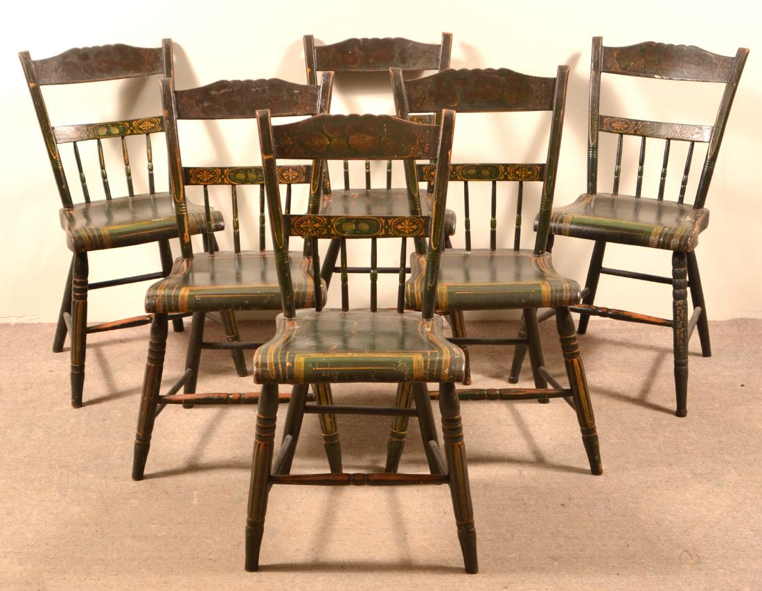 Set of Six Paint Decorated Half Spindle Back Side (1 of 2)