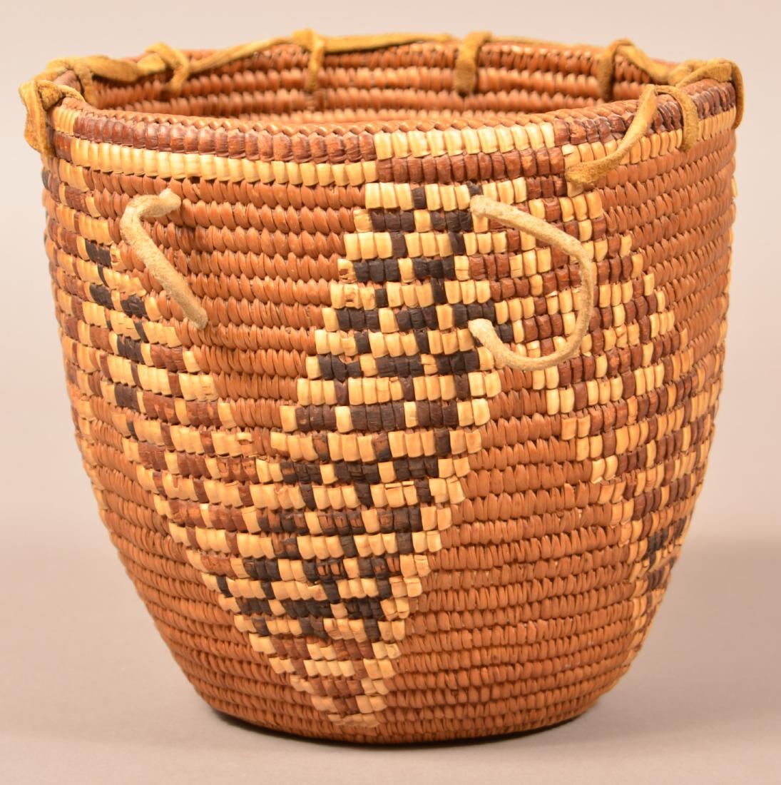Good Antique Cowlitz Indian Coiled Basket w/ Looped (1 of 2)