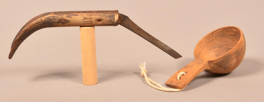 2 N.E Indian Objects - A Wooden "Canoe Cup" and a Canoe (1 of 3)