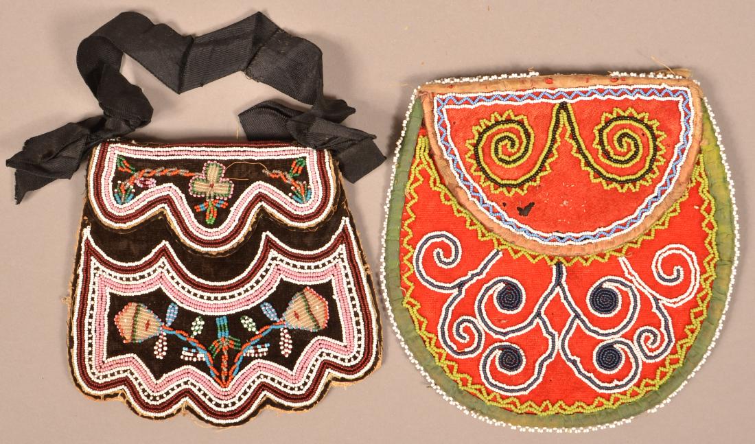 2 Mid 19th Cent. Iroquois Beaded Bags Minor Bead Loss (1 of 4)