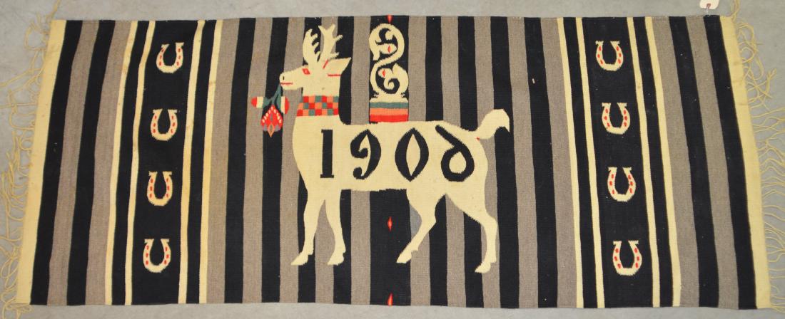 Antique Mexican Blanket, 34" x 80" with "1909" Deer (1 of 2)