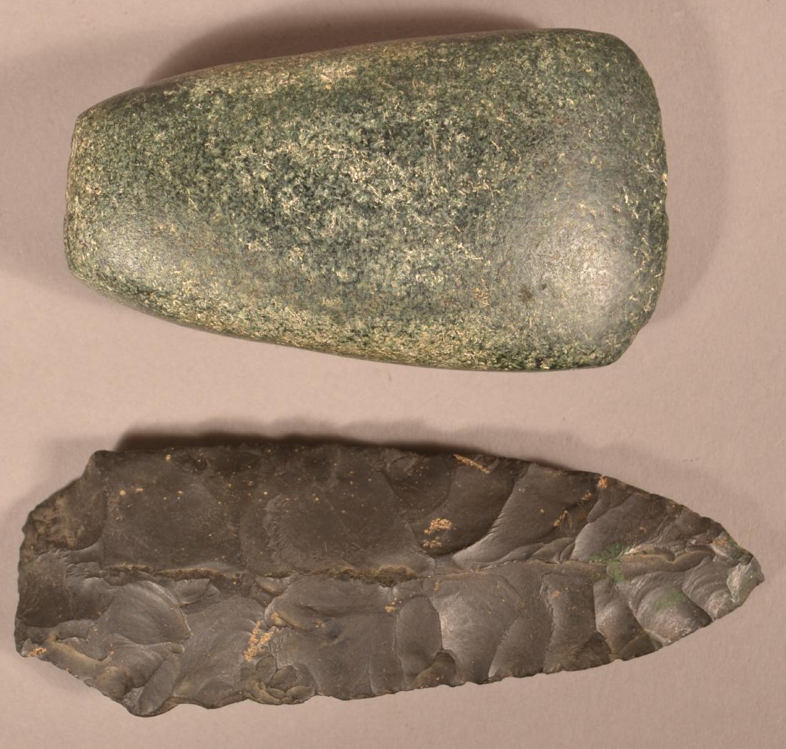 2 Prehistoric Stone Artifacts - Green Granite Celt and (1 of 2)