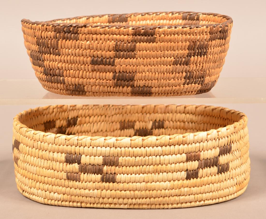 2 Vintage Papago Indian Coiled Baskets of Oval Form 9" (1 of 2)