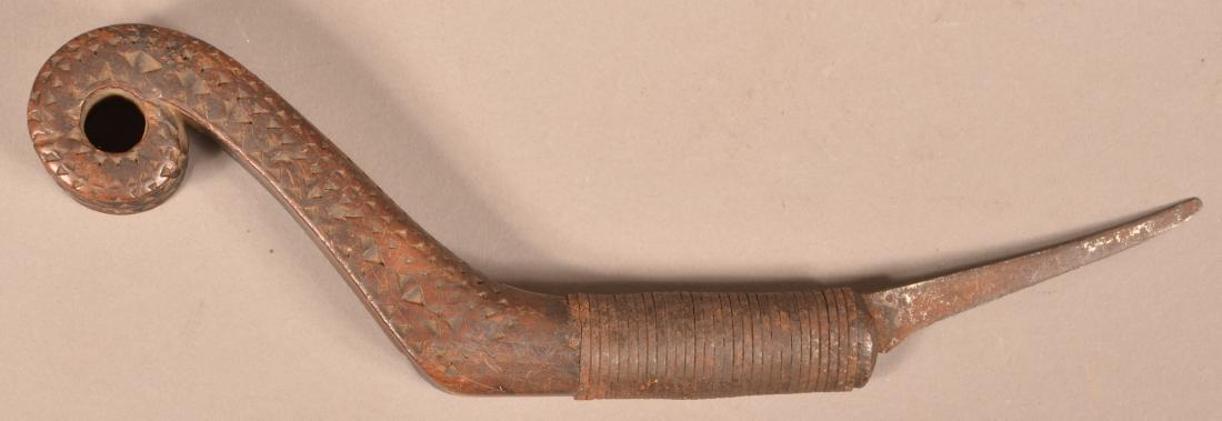 Fine Antique Crooked Knife w/ a Chip Carved Volute Wood (1 of 3)