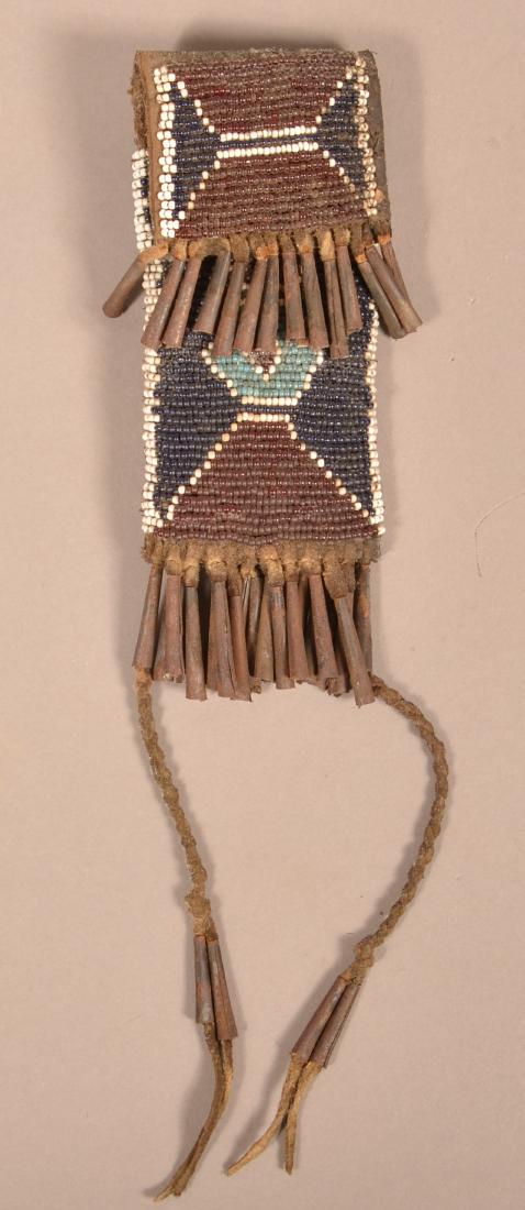 Antique Kiowa Whetstone Case, Beaded w/ Tin Cone Fringe (1 of 3)