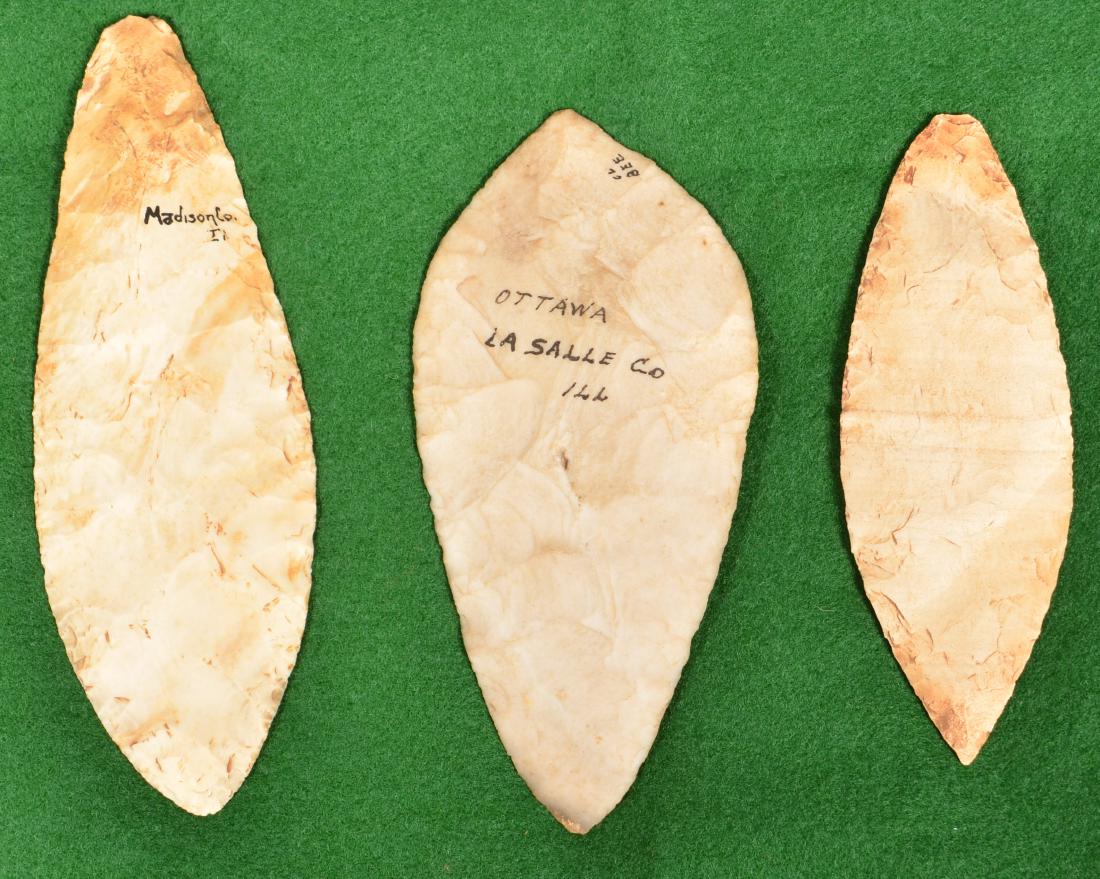 3 Prehistoric, Midwestern Flint Blades 6 1/2", 5 3/4", (1 of 2)