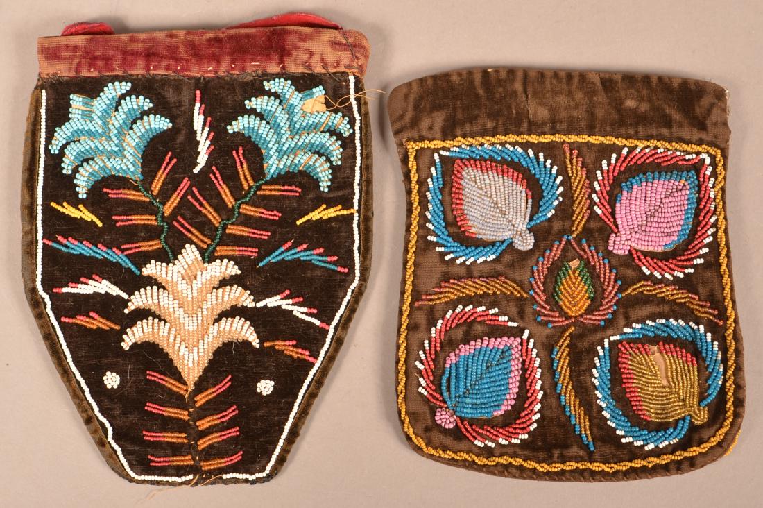 2 Mid 19th Cent. Iroquois Bags, Beaded on Velvet in (1 of 2)