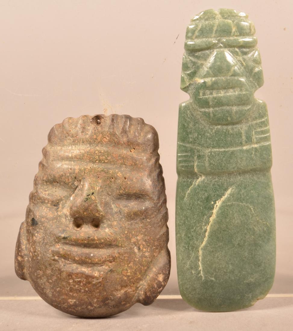 2 MesoAmerican Stone Carvings "Axe God" and Human Head (1 of 2)