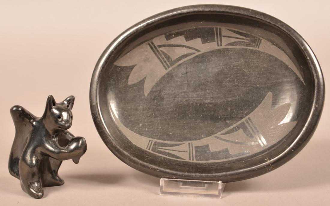 2 Santa Clara Pottery Items - Oval Black on Black (1 of 2)