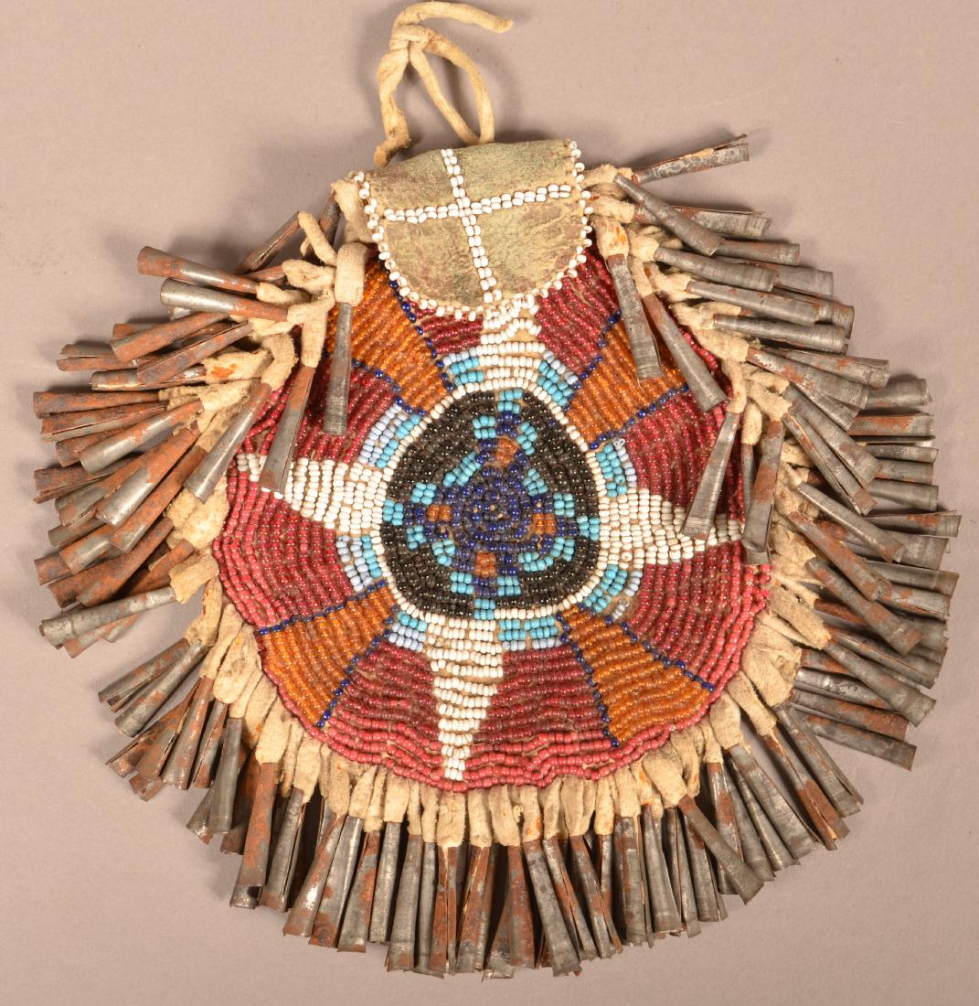 Antique Apache Indian Beaded Bucksking Bag, Circular (1 of 2)