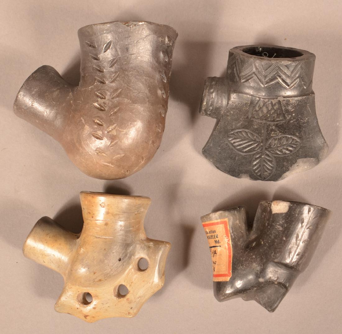 4 Antique Cherokee/Catawba Clay Pipe Bowls (1 of 2)