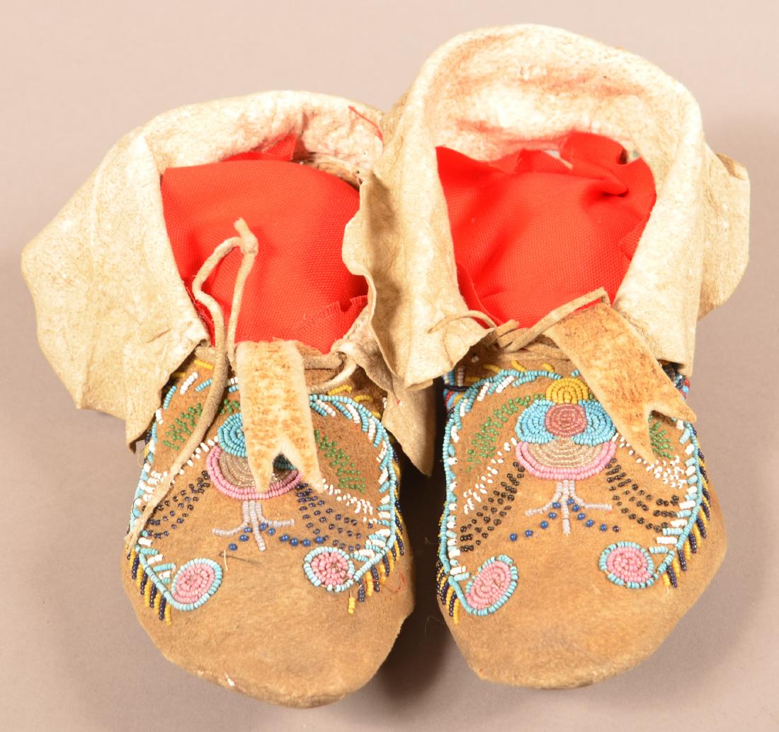 Pair of Antique Beaded Buckskin Moccasins w/ Rawhide (1 of 3)