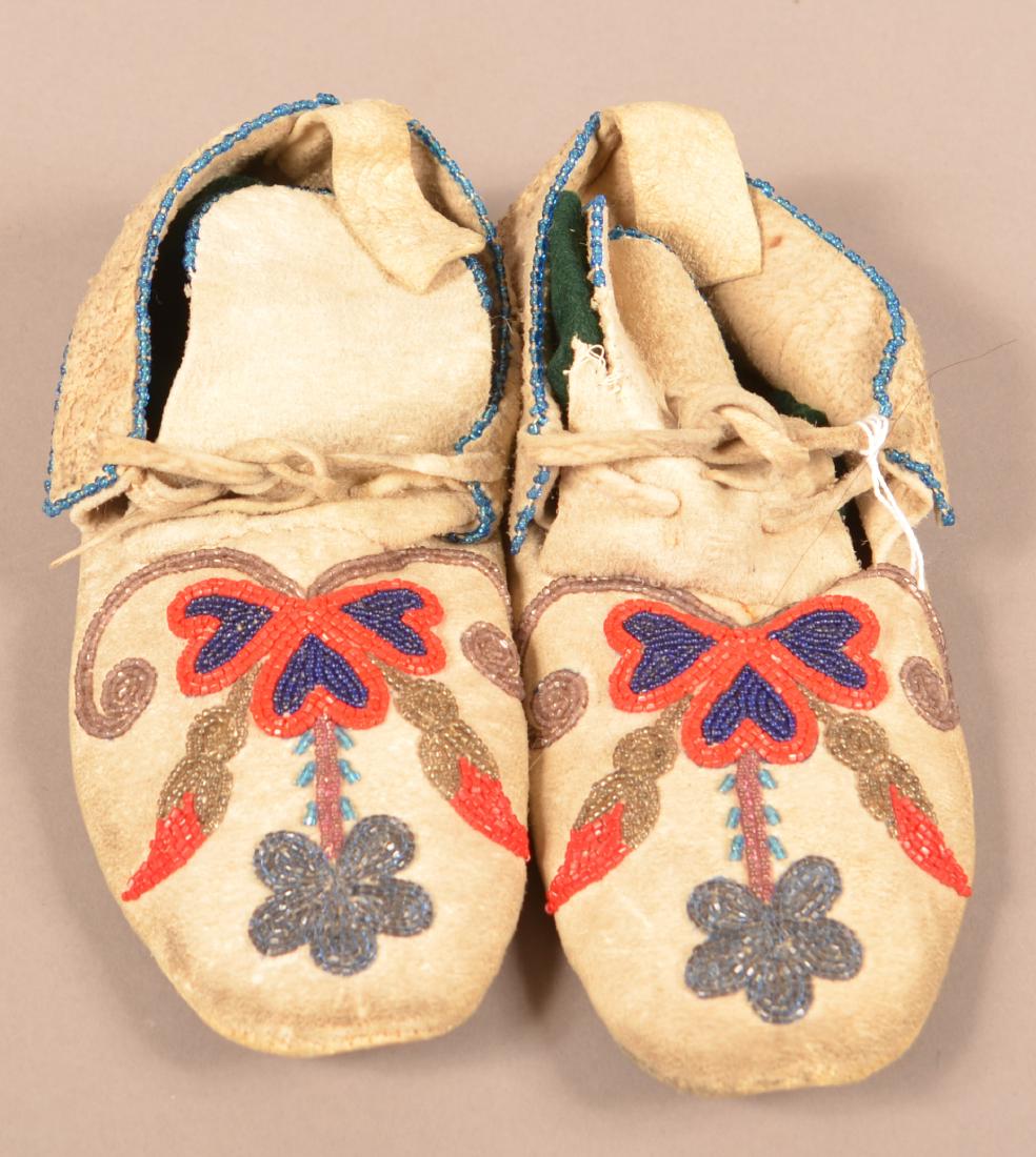 Pair of Floral Beaded, Rawhide Soled Moccasins (1 of 2)
