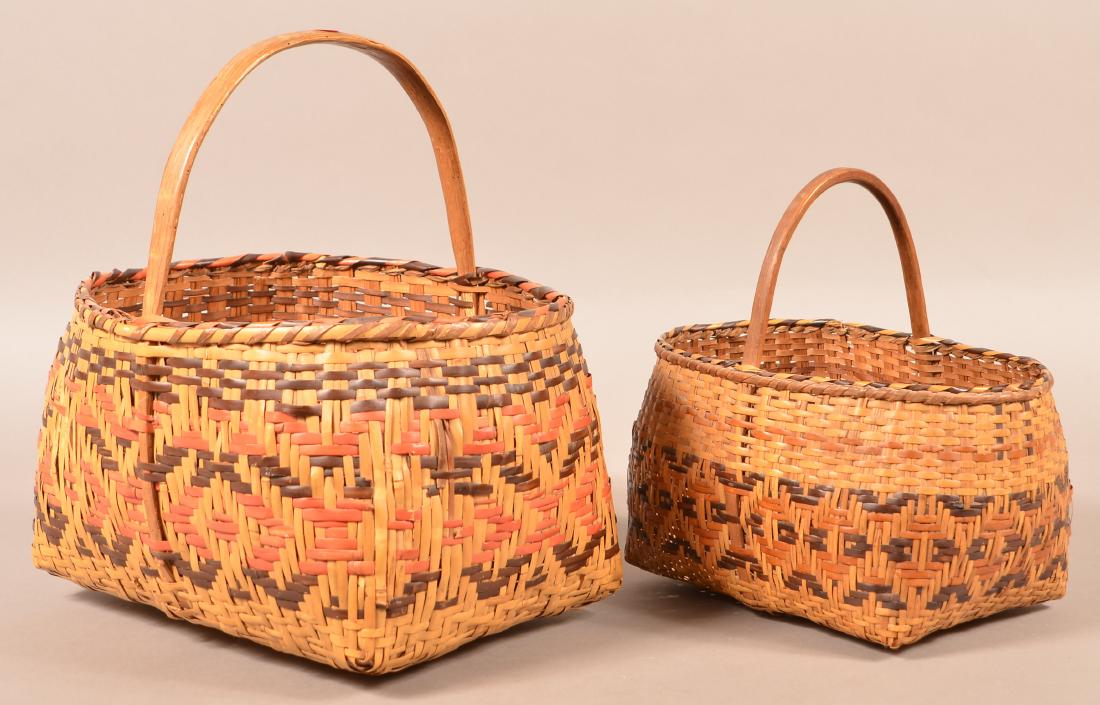 2 Vintage Cherokee Twill Woven Rivercane Baskets W? Oak (1 of 2)