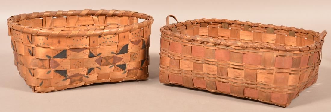 2 Antique Ash Splint Baskets, Paint and Stamp Work (1 of 2)
