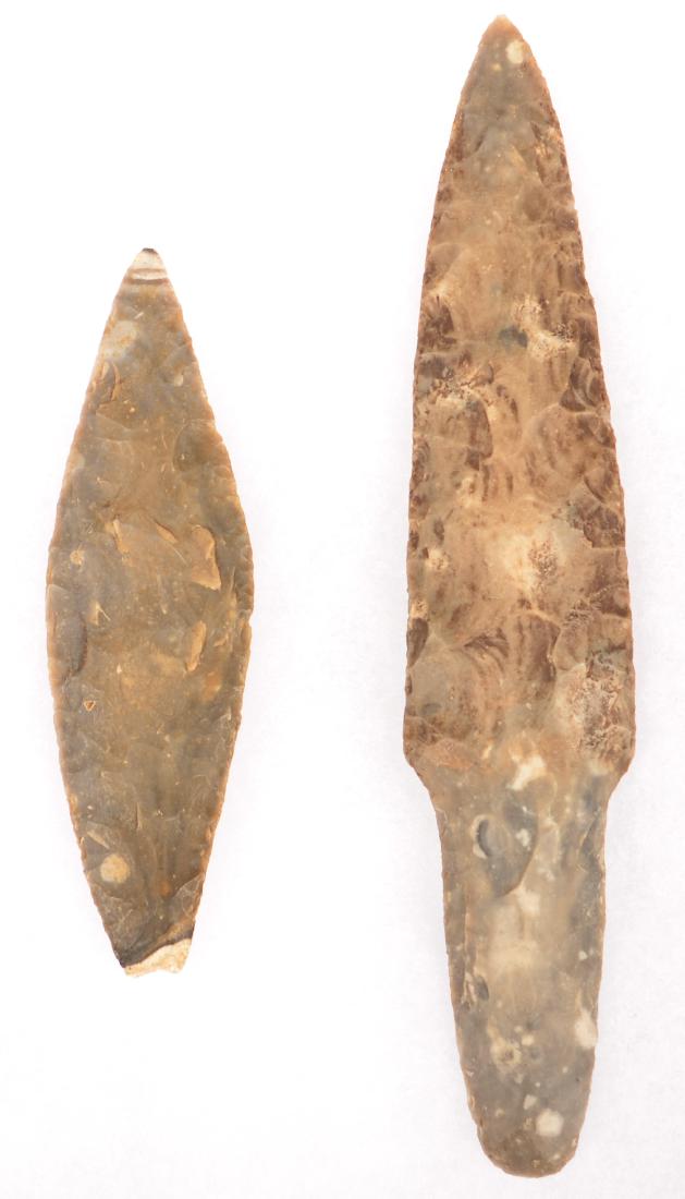 2 Ancient Mexican Flint Artifacts - a Large Stemmed (1 of 2)