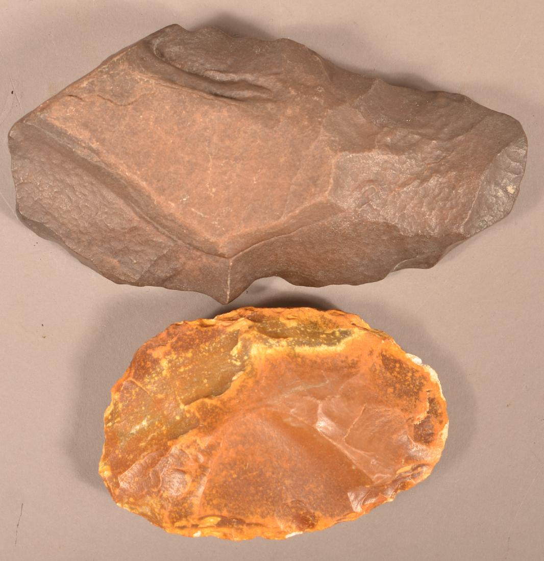 2 Ancient Flaked Stone Hand Axes 7 1/2" Long, 5 1/2" (1 of 2)