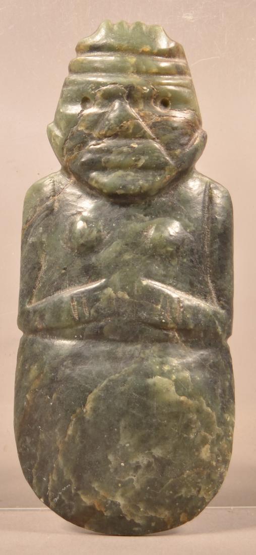 Carved and Polished, Hard Jadeite "Axe God" Figurine: Carved and Polished, Hard Jadeite "Axe God" Figurine from Central Mexico 5 3/4" x 2 1/2"