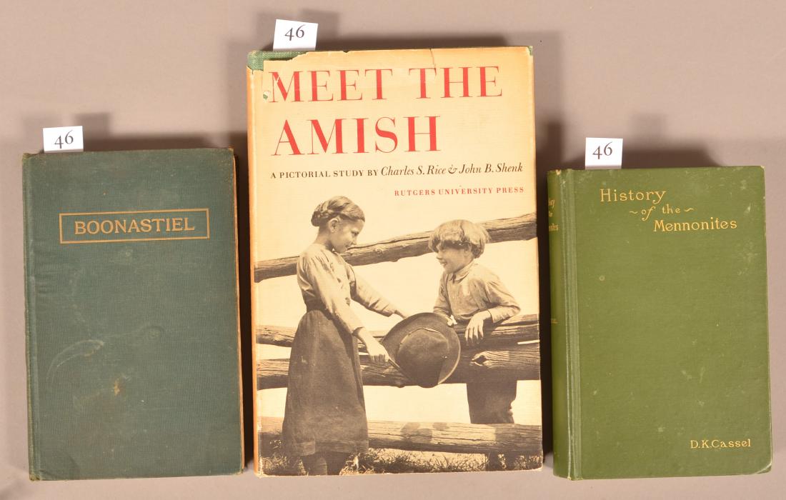 Rice and Shenk. Meet the Amish. 1947. DJ. // Daniel: Rice and Shenk. Meet the Amish. 1947. DJ. // Daniel Cassel. History of the Mennonites. Phila 1888. 8vo. Small broadside "Catalogue of Horses" dated 1894 Buck Co. laid in. // Th. H. Harter. Boonastiel�
