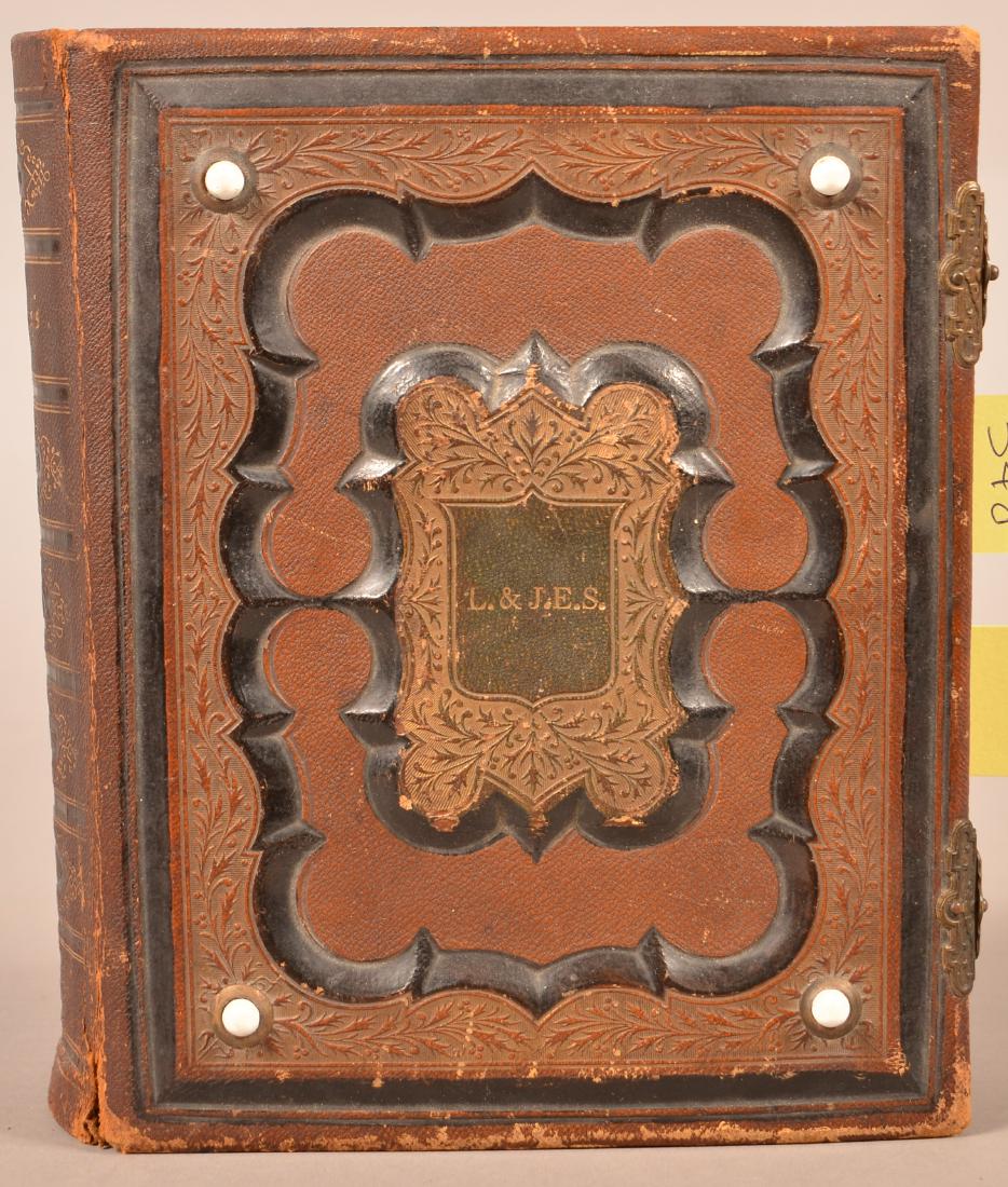Photo album of tintypes and cdvs, from the Sharpless,: Photo album of tintypes and cdvs, from the Sharpless, Cooper, Burk, and other families. Includes 3 cdvs of men in masonic (?) uniforms, one of a Russian Orthodox (?) priest. 86 photos.
