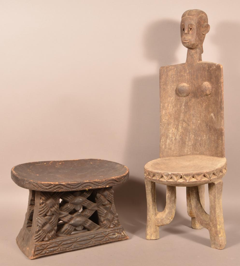 Two Antique/Vintage African Carved Wood Tribal Stools. (1 of 8)