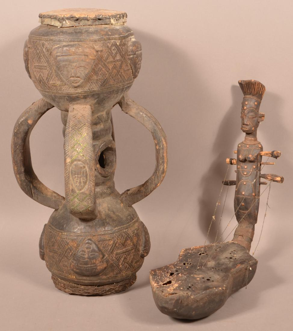 Two Antique/Vintage African Carved Wood Tribal Musical (1 of 2)