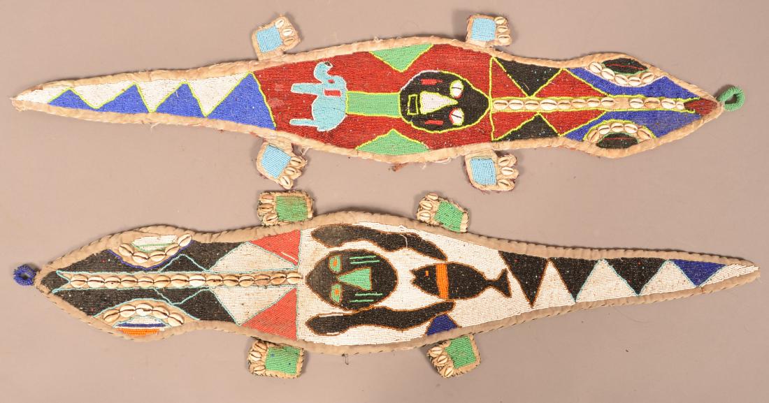 Two African Bead Work Crocodile Form Wall Hangings. (1 of 2)