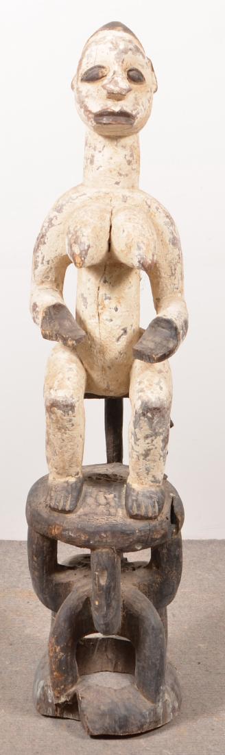 Antique/Vintage African Carved Wood Tribal Figure.: Antique/Vintage African Carved Wood Tribal Figure. Paint decoration. 49"h. Condition: Good with wear, cracks and losses.