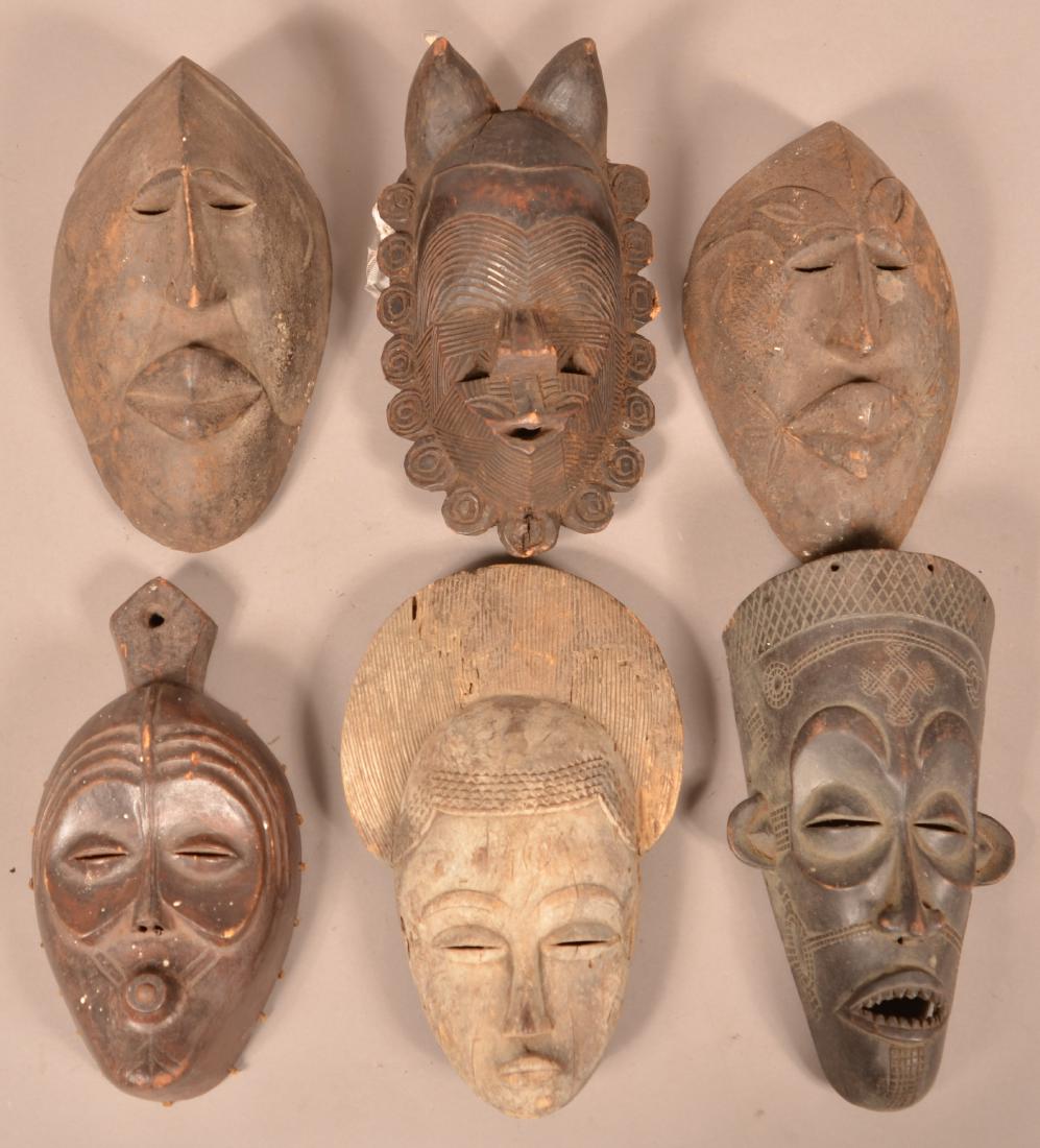 Six Antique/Vintage African Carved Wood Tribal Masks. (1 of 2)