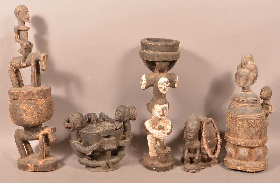 Five Antique/Vintage African Carved Wood Tribal (1 of 2)